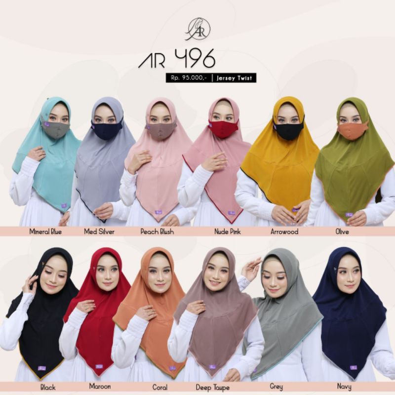 ARRAFI HIJAB KODE AR 496, HIJAB AR 496 KERUDUNG JILBAB BERGO ANTEM GRATIS MASKER