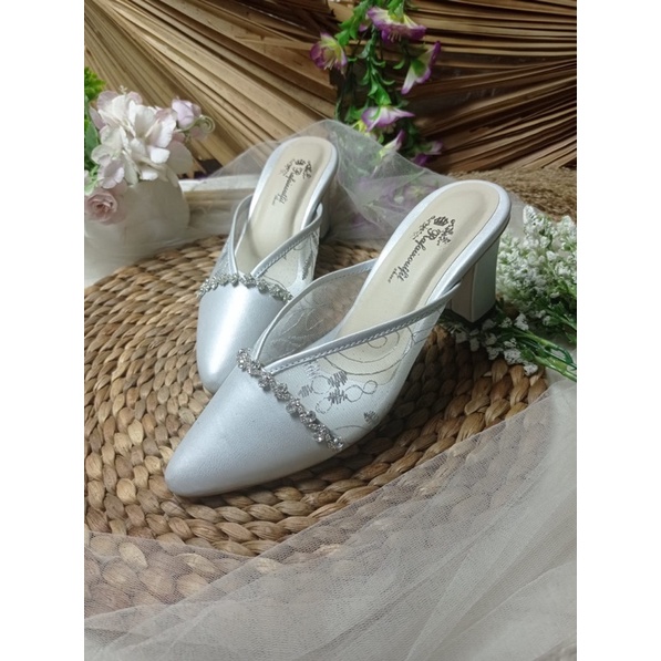 sepatu alexna silver motif bunga 7cm tahu