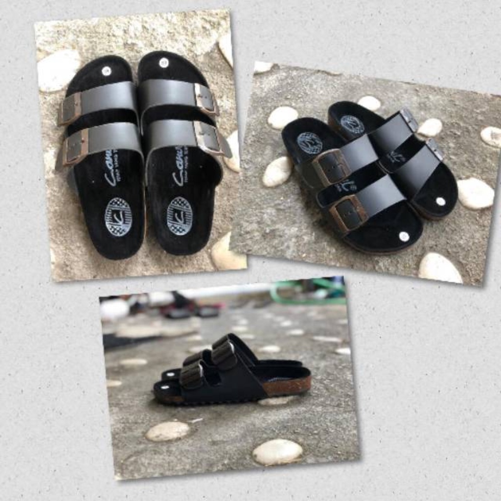 SEPATU SANDAL KULIT ORIGINAL PUYUH KEKINIAN PRIA WANITA GASPER 2 SLOP + BOX HITAM