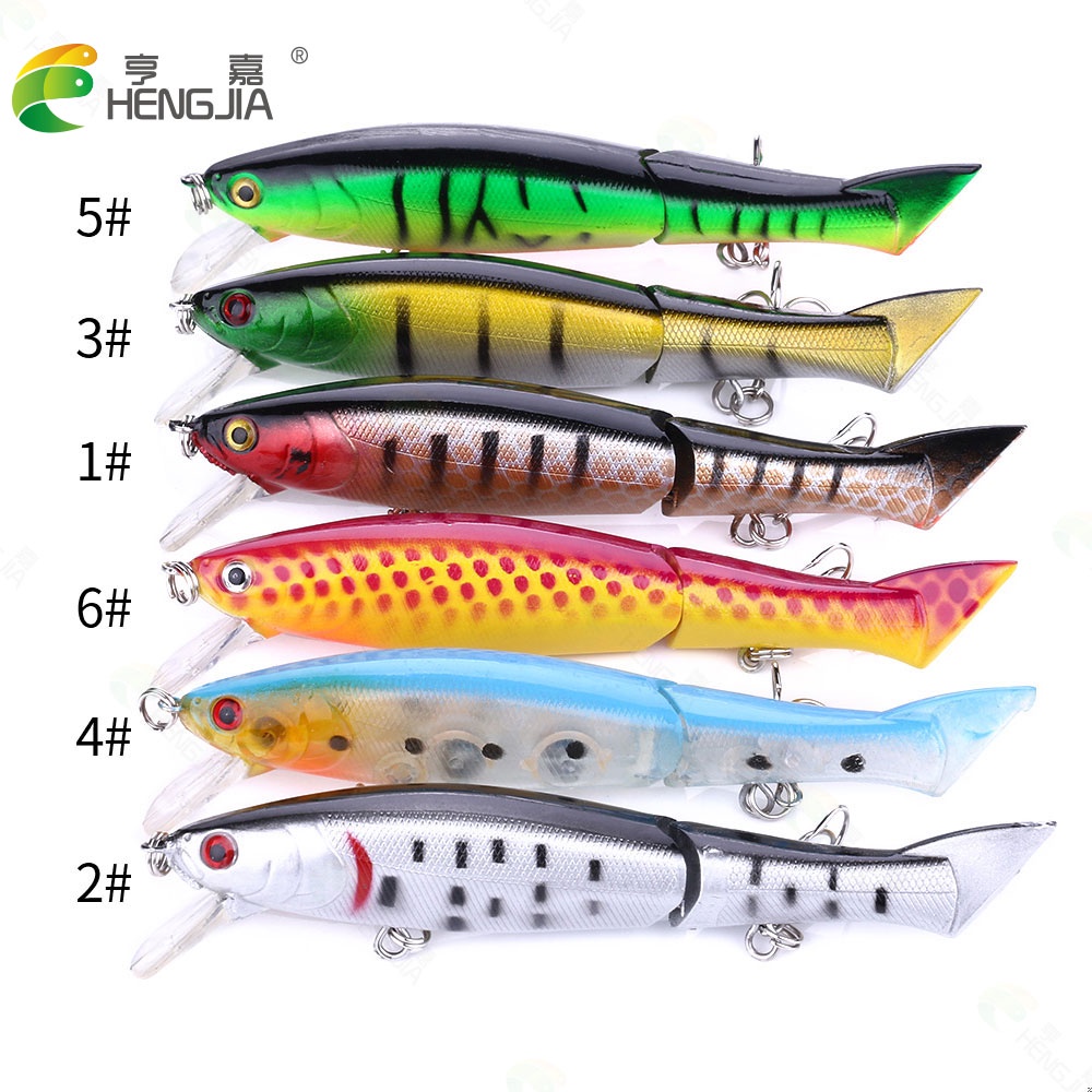 HENGJIA 6PCS/Lot Lifelike Artificial Crankbait Multi Jointed Fishing Lure 12cm/13.5g 2-segment Hard Bait 6# Hook Wobblers Sea Fishing Bait