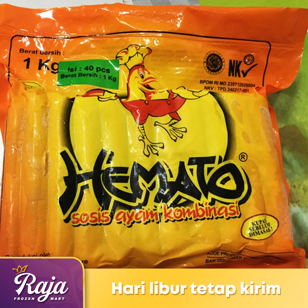 

Hemato Sosis Ayam isi 40 1kg / Sosis / Frozen Food / Kentang Goreng / Makanan Beku