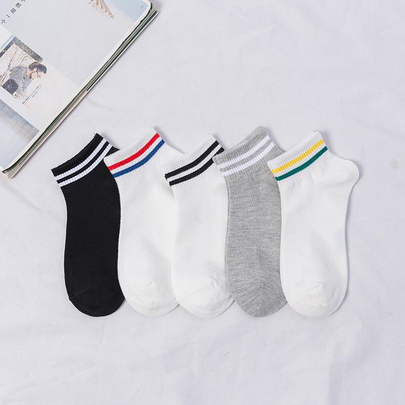 MurmerOfficial R140 Kaos Kaki Korea Style Fashion Casual Sport Motif Garis Bahan Katun Warna Polos