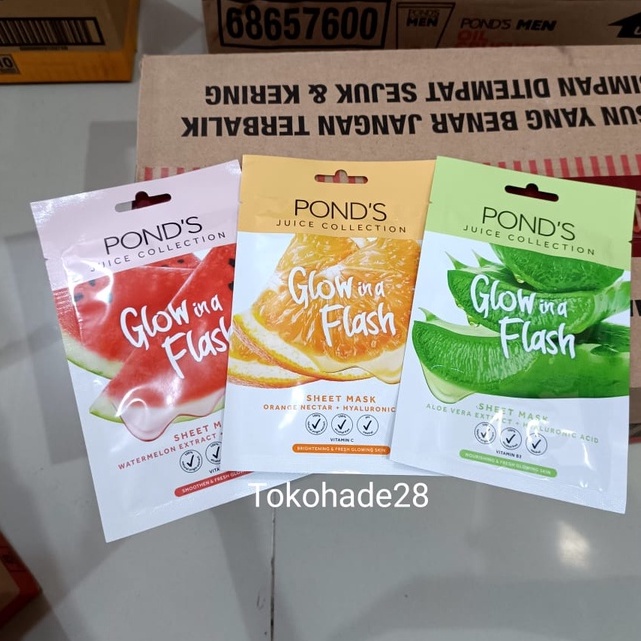 Pond's Juice Collection Sheet Mask Watermelon Orange Aloevera 20gr Ponds Glow in a Flash Mask