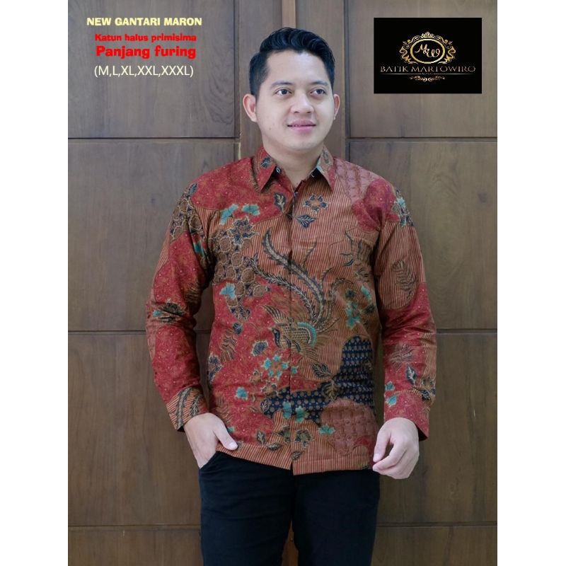 Kemeja Batik Exclusive Warna Marun Batik Pria Warna Marun Lengan Panjang Batik GANTARI MARUN NEW