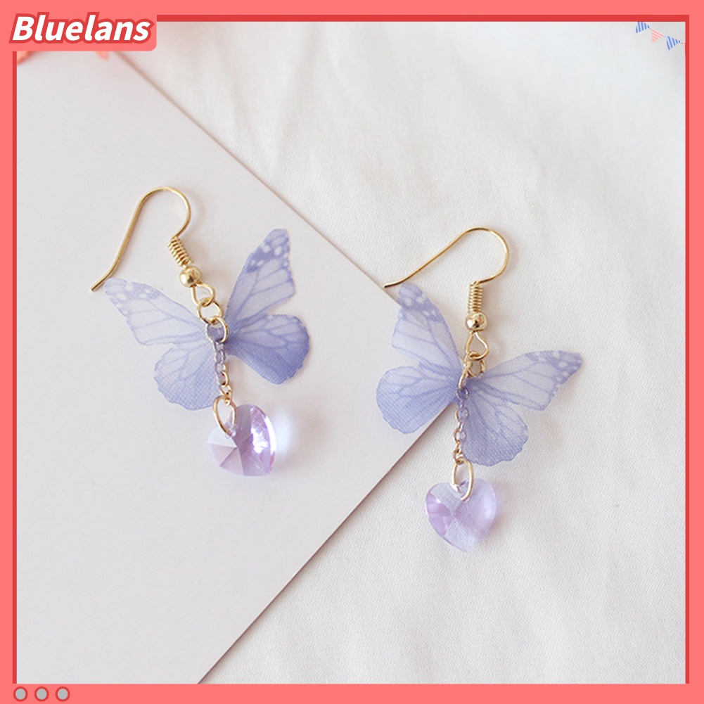 Anting Kait Panjang Menjuntai Desain Butterfly Heart Gaya Elegan Untuk Wanita