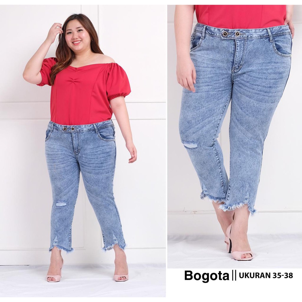 BOGOTA Jeans Super Jumbo Celana 7/9 Snow blue Bigsize Jumbo