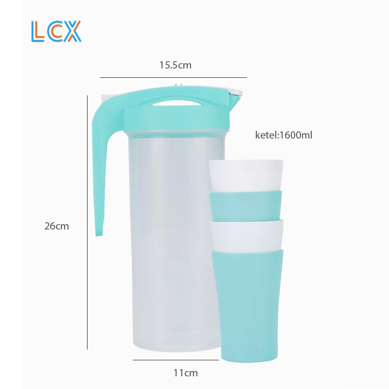 LCX TEKO GELAS SET PLASTIK 5 IN 1 PLASTIK Air Teh Kopi Wadah Jerami BPA Free VS-29