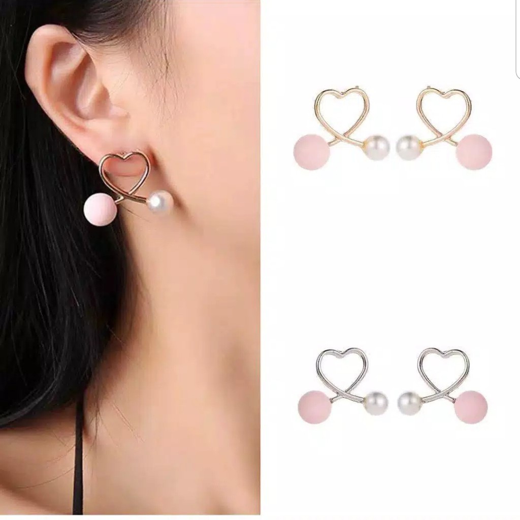 ANTING HEART PEARL KOREA / ANTING FASHION MURAH / ANTING LOVE WANITA