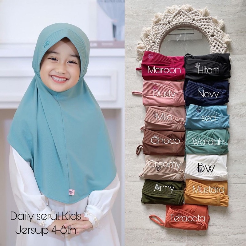 Bergo Anak Tali Serut Belakang/Jilbab Anak Tanggung Lucu/Hijab Anak Jersey Serut/Kerudung Anak Tali 