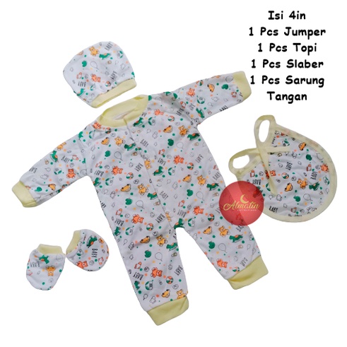 JUMPER BAYI 4 IN 1 JUMPER SET BAYI SLABER TOPI dan SARUNG TANGAN / SLEEPSUIT BAYI