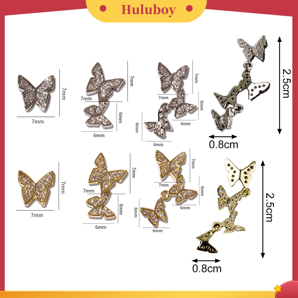 Huluboy Huluboy♡ Butterfly Stud Kuku Bentuk Kupu-Kupu Bahan Cubic Zirconia Untuk Dekorasi Manicure