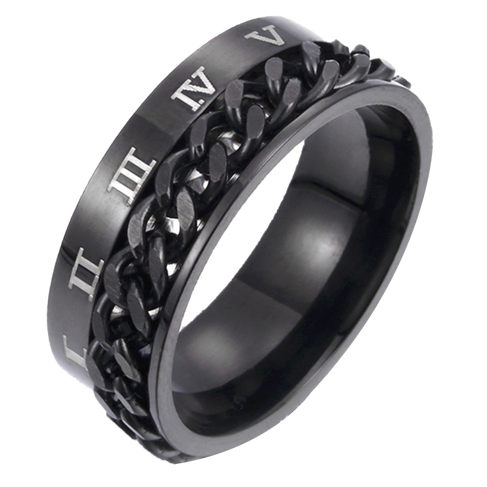 Huluboy Cincin Titanium Steel Model Rantai Twist Angka Romawi Untuk Unisex / Pria / Wanita