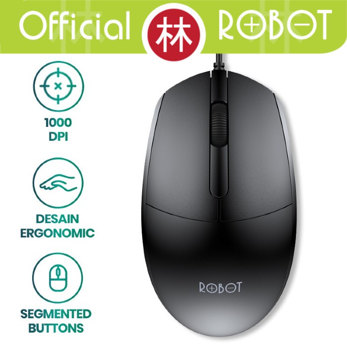 Robot M120 Office Wired Mouse 1000 DPI Ergonomic Design Anti Slip