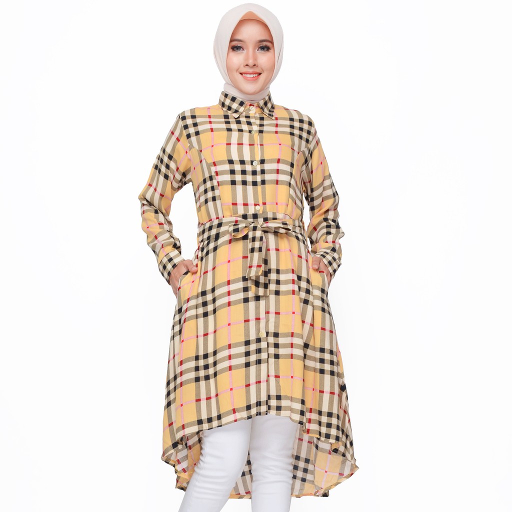 Tunik Kemeja Asimetris tangan Panjang Muslim wanita Kancing full - XSHOP Jaomis