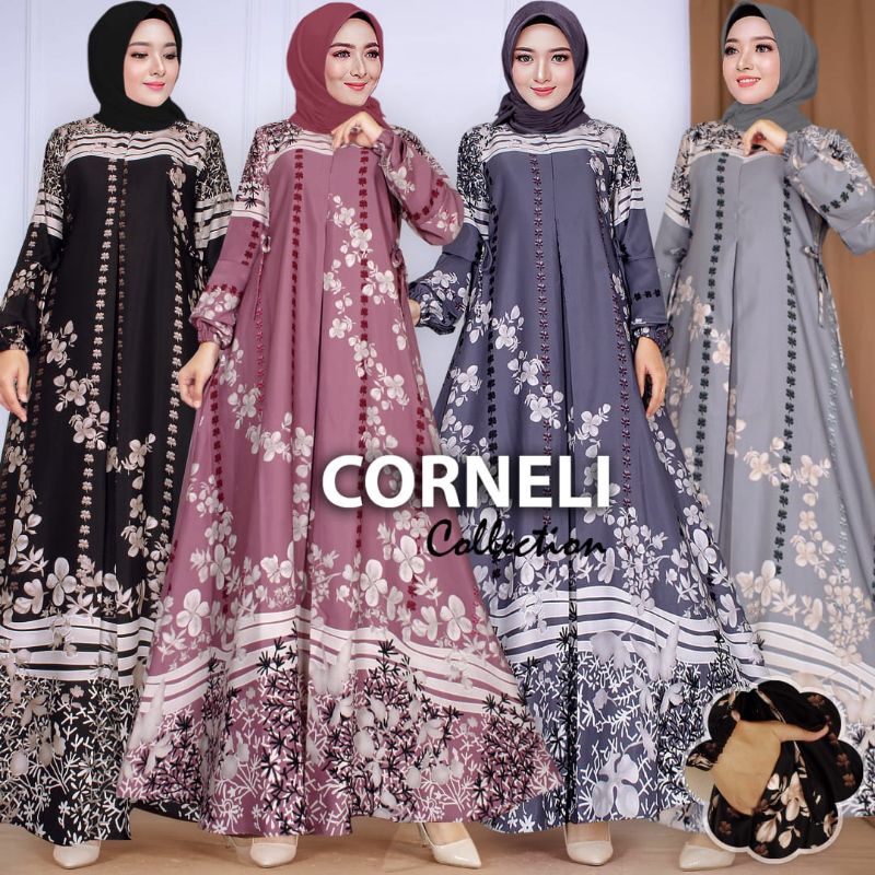 Gamis andina motif teratai MAXMARA LUX ukuran jumbo