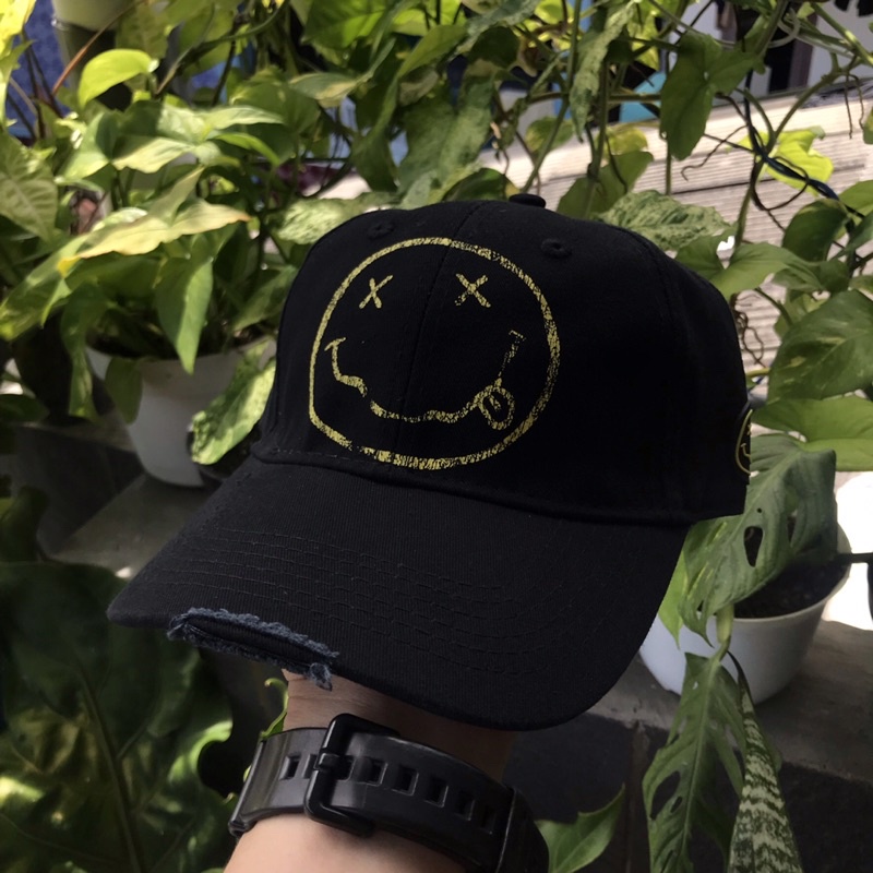 Topi Baseball Cap Band Original NIRVANA ‘Smiley’ Distressed