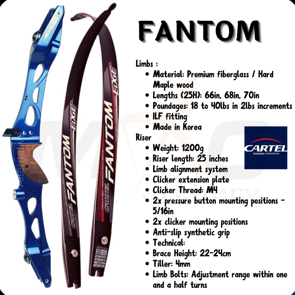 SET CARTEL FANTOM BOWSET ILF RECURVE SET BUSUR PANAHAN ANAK PANAH