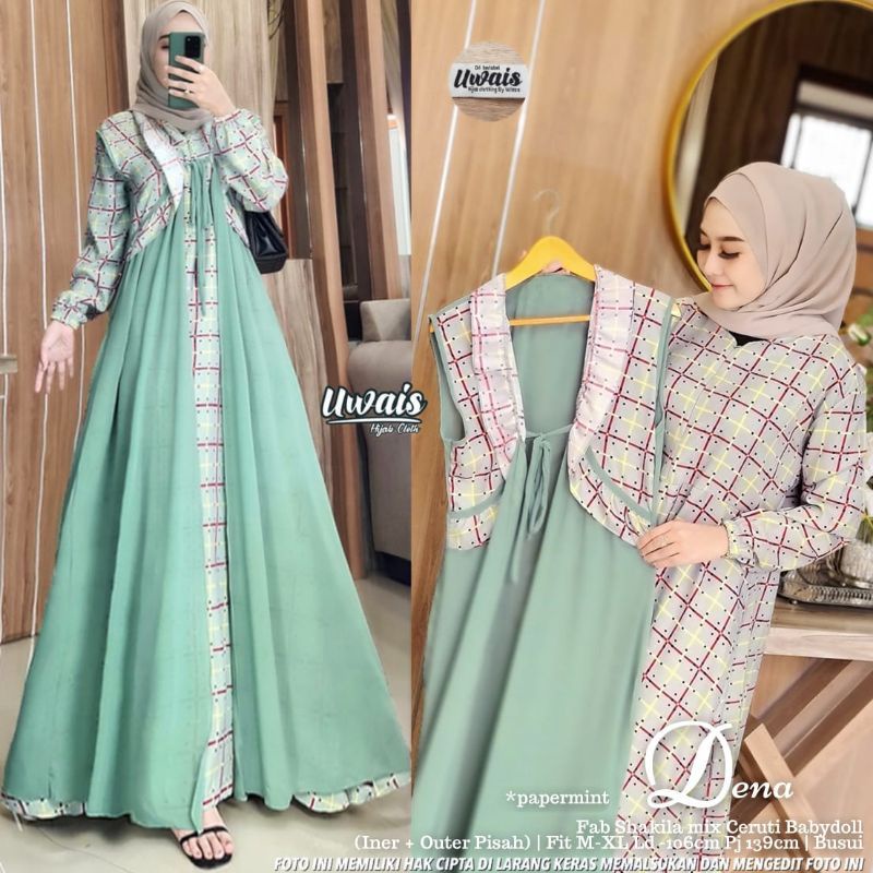 AB Dena set / set gamis plus rompi / gamis syakila mix outer ceruty / gamis ld108 m=xl / gamis ld ke