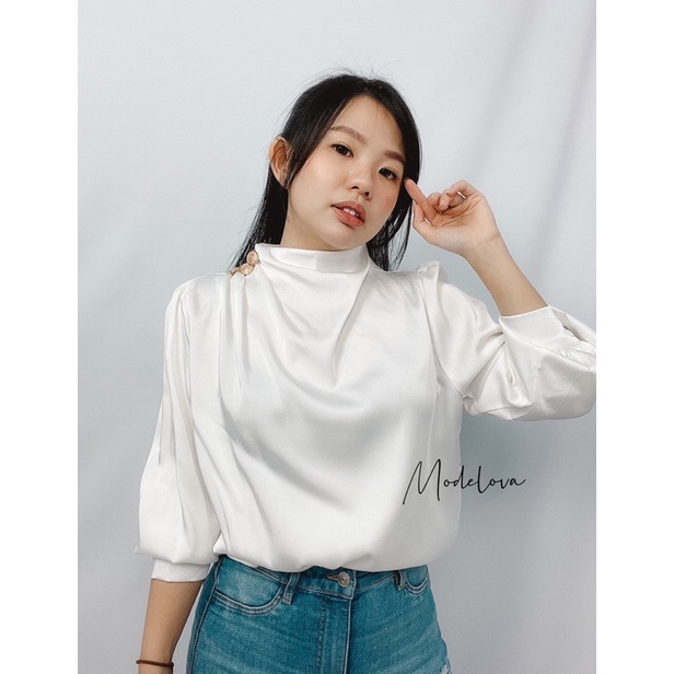 MDLV ~ 2163# Athena Button Shoulder Top Blouse Premium Blouse Korea Blouse Import Atasan Lengan Panjang Fashion Import