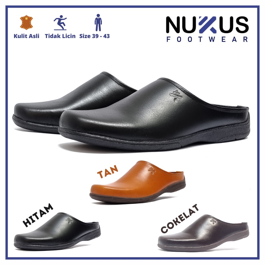 Sandal Selop Pria Kulit Asli Nukus Hitam &amp; Coklat - SLMG