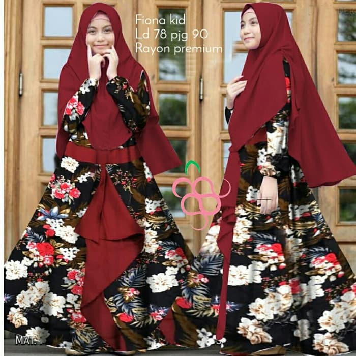 baju stelan anak gamis anak fiona hitam + bergo baju muslim baju anak
