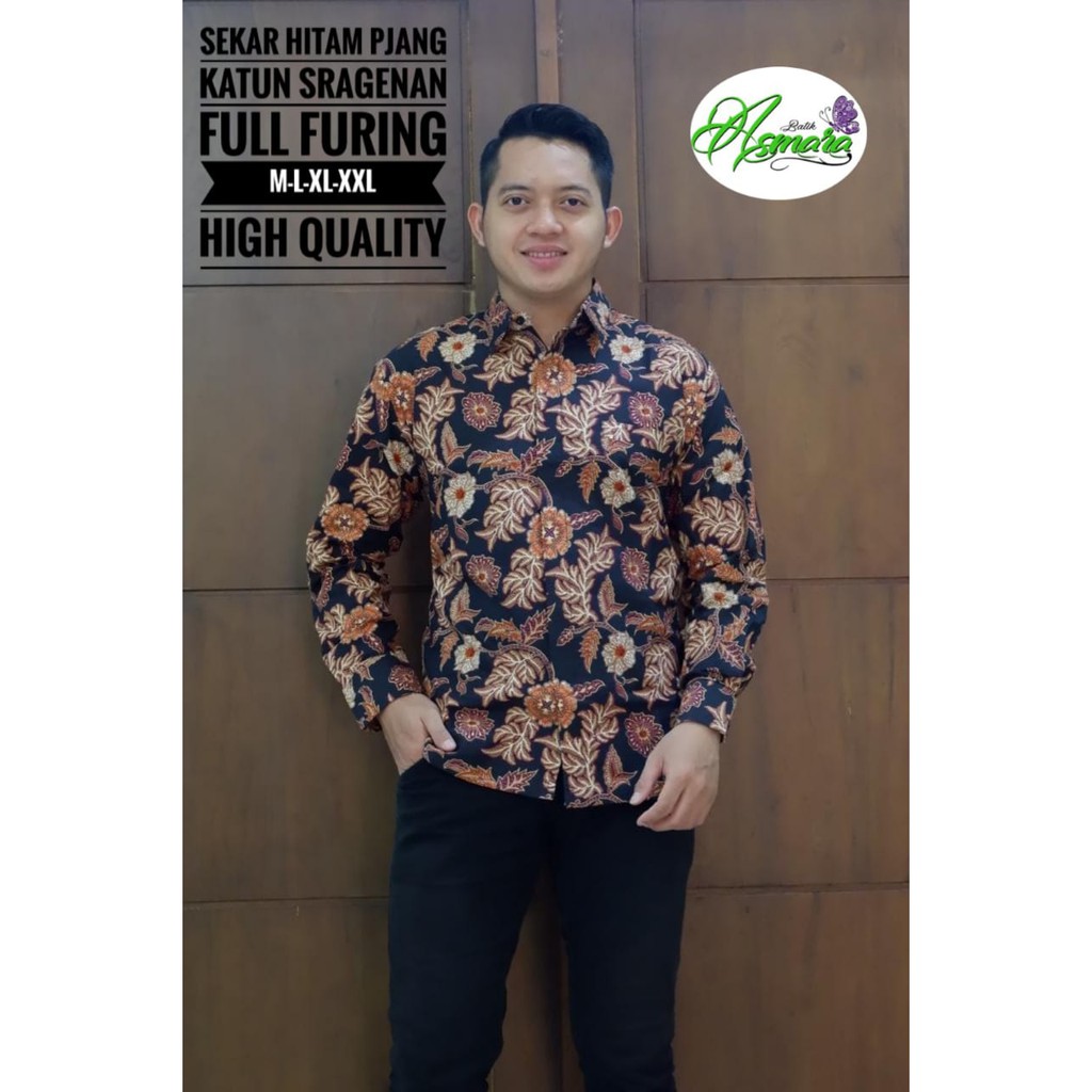 SEKAR HITAM Kemeja Batik Pria Lengan Panjang Katun Halus FULL FURING Batik Asmara