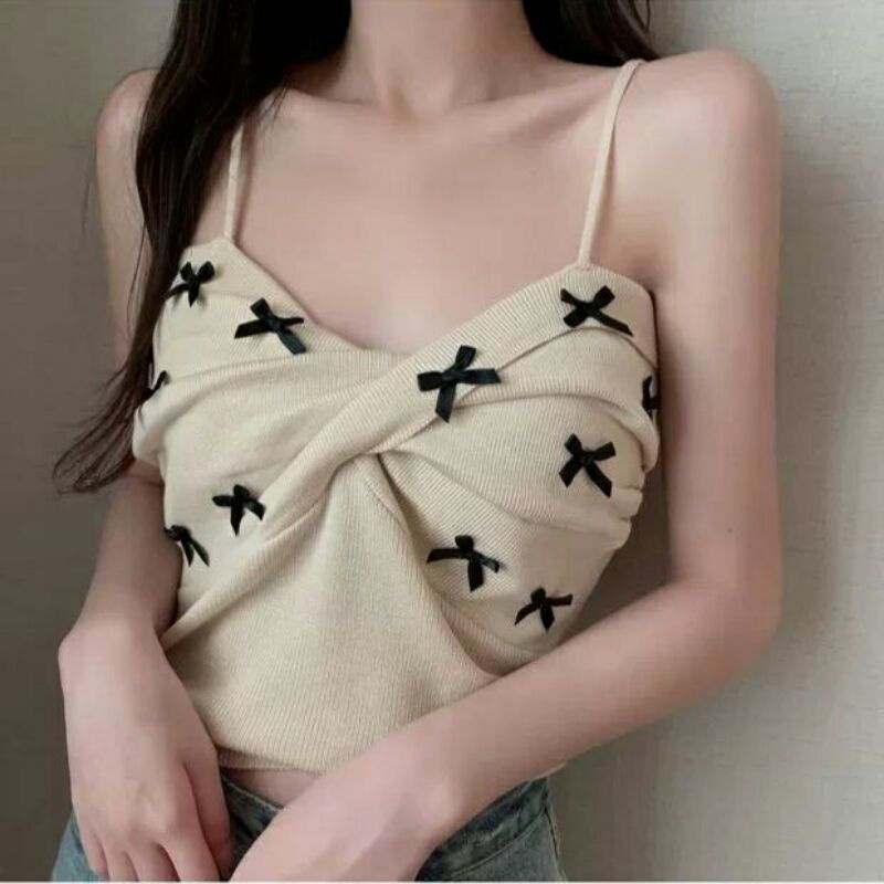 Q388-6 Baju Tanktop rajut wanita import baju tanktop lekbong rajut cewek korea import hitam