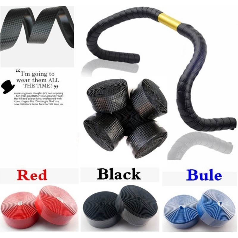 Bartape motif carbon oval taiwan pelindung stang sepeda pembalut stang bicycle komponen sepeda bicycle parts Sepeda Balap roadbike road bike fixie aero bar tape Handlebar Drop Bar Stang pelilit warna hitam merah silver putih kuning gold biru blue red