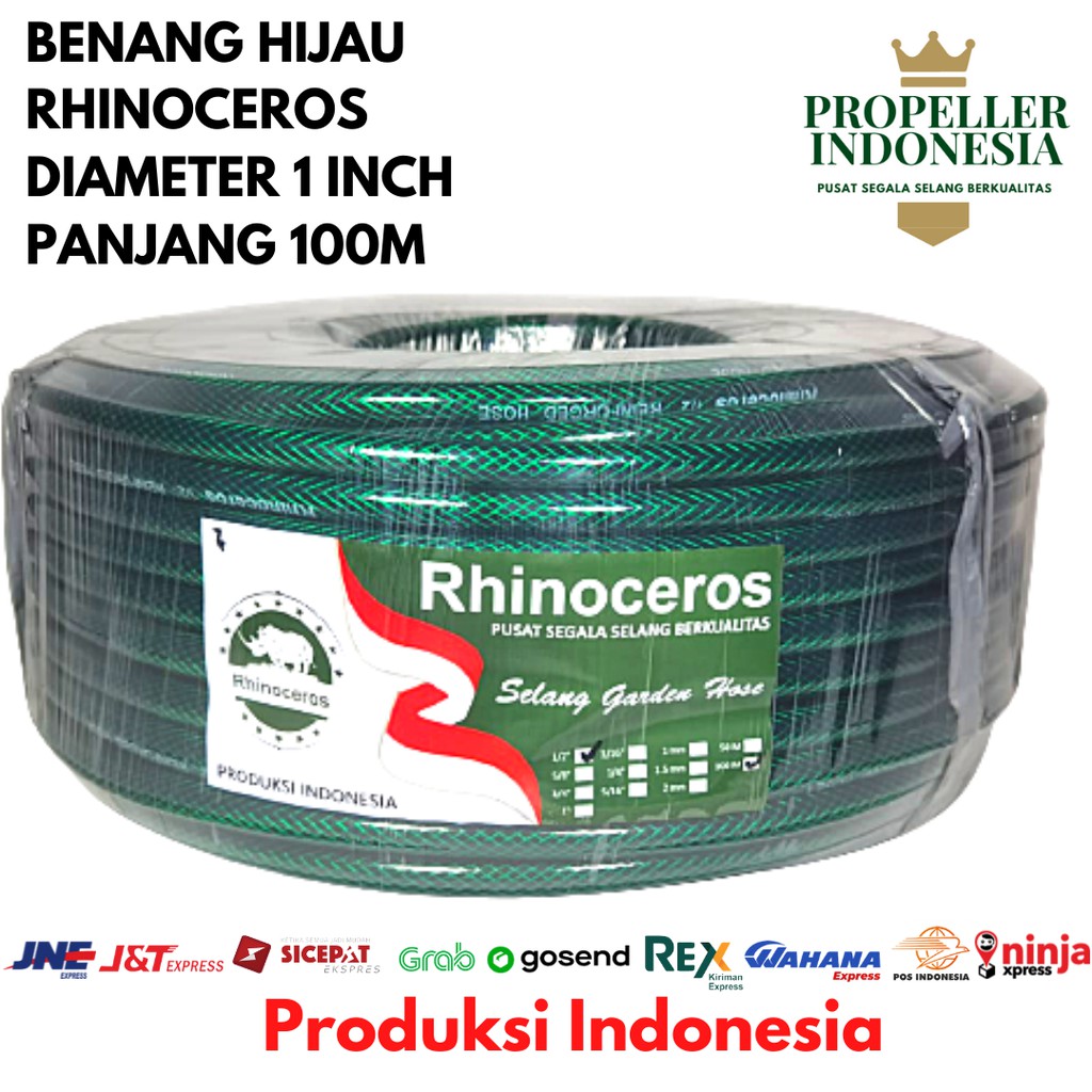 Selang Air Benang Hijau RHINOCEROS 1Inch 100Meter Anti Lumut Selang Air Taman Elastis