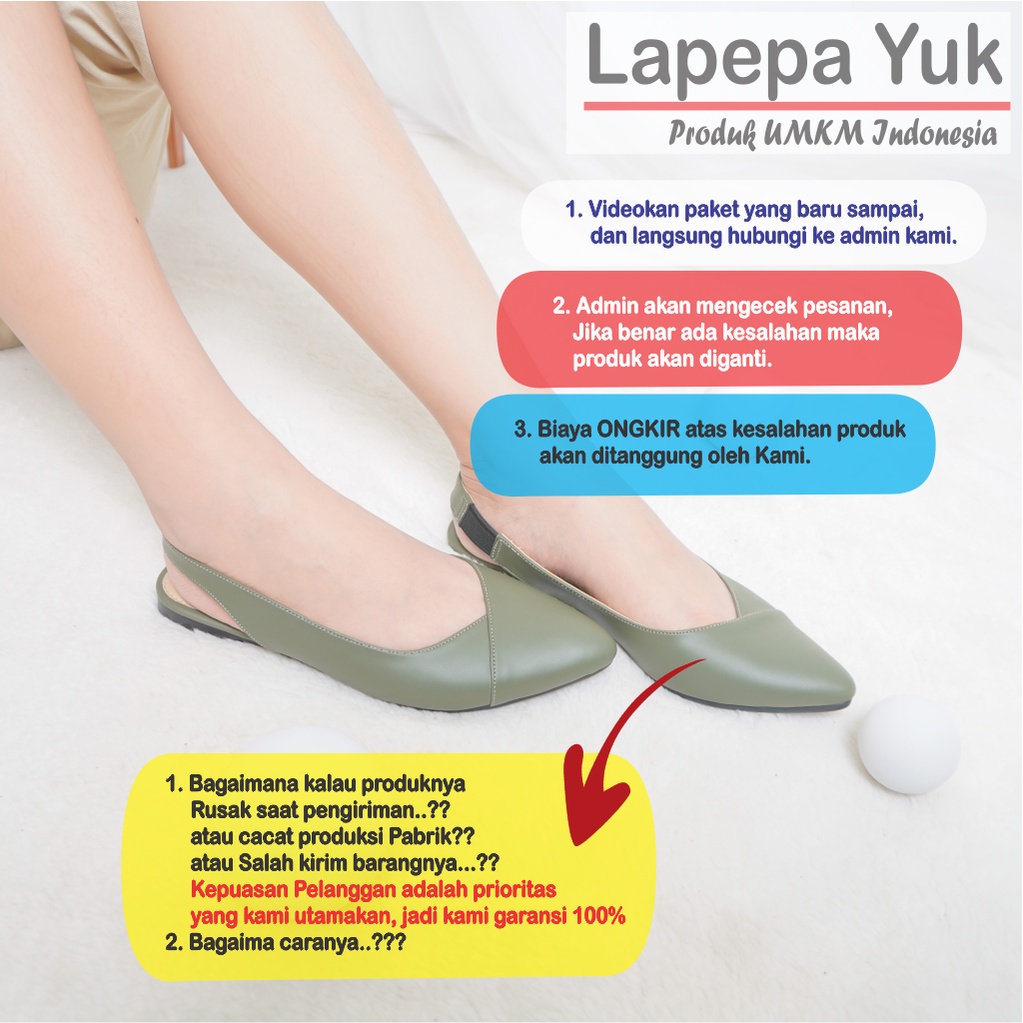 LAPEPA YUK - Sepatu Flat Shoes Wanita FREYA Untuk Kerja kantor Spatu Flatshoes Cewek Kuliahan Jalan Santai Casual Empuk Nyaman Slop Lancip Warna OLIVE  Kasual Hijau Strap Tali Selop Belakang Premium Original Kekinian Terbaru Shoes ORI Mall Official Store