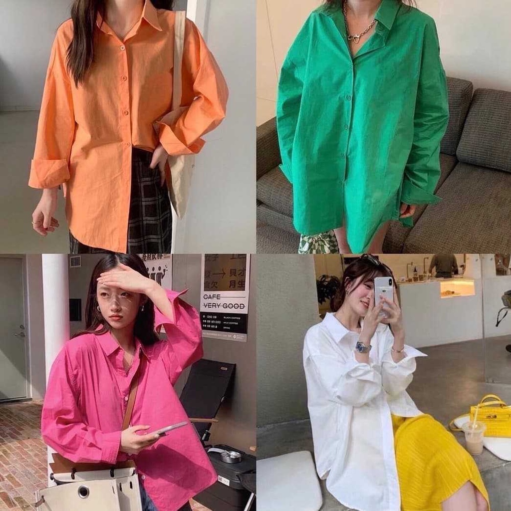 Kemeja Fairy Tale Wanita Atasan Kasual Basic Polos Lengan Panjang Trendy - Blouse Casual Wanita Warna Cerah - Kemeja Pink Fanta