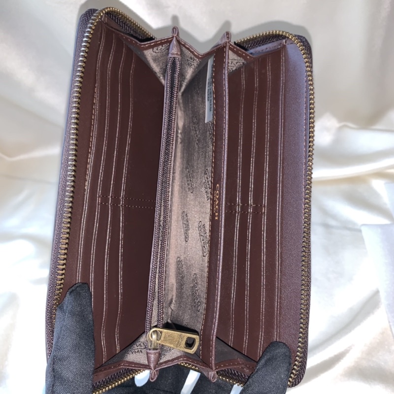 Coach Long Wallet Accordion Brown Signature With Logo