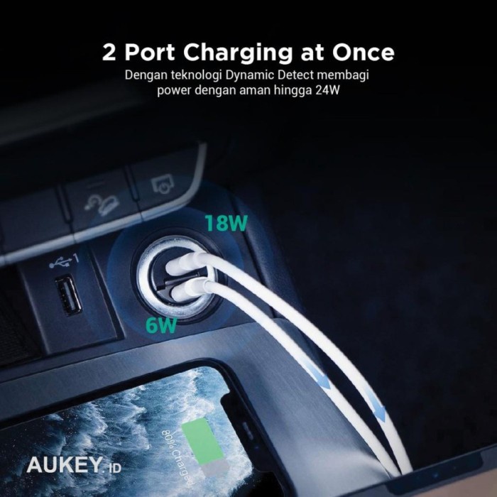 AUKEY Car Charger CC-A4 2 Port (PD + Quick Charge)