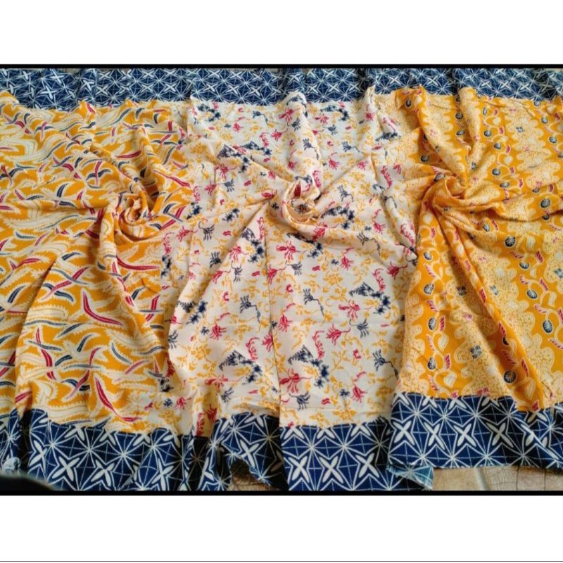 kain batik luvy | kain batik katun paris printing motif kembang kuning kode 004