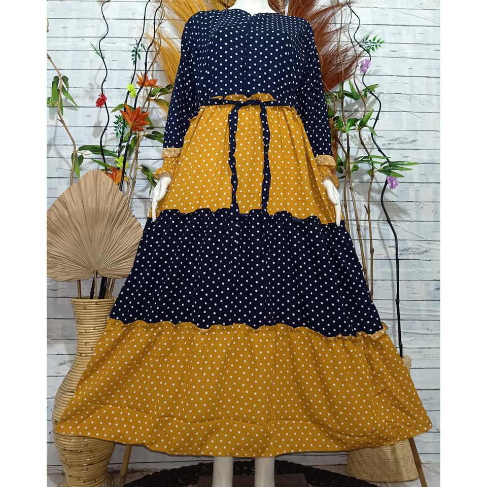 LANGSUNG KIRIM Gamis monalisa polkado susun motif terbaru  / Gamis jumbo mayung polkadot