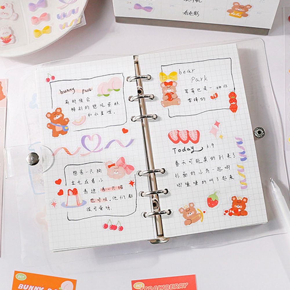 Lanfy Stiker Label Motif Kartun Kelinci / Beruang Gaya Korea Untuk Dekorasi Scrapbook / Diary / Album Diy