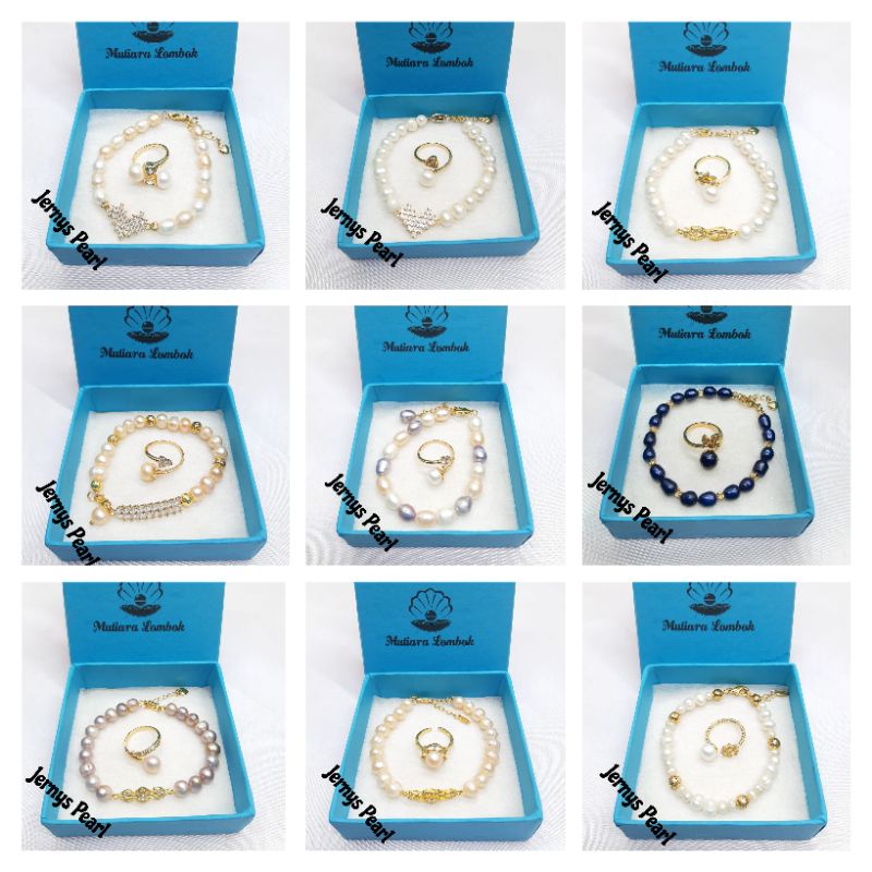 Set rhodium lapis emas mutiara tawar | set mutiara lombok | perhiasan mutiara lombok
