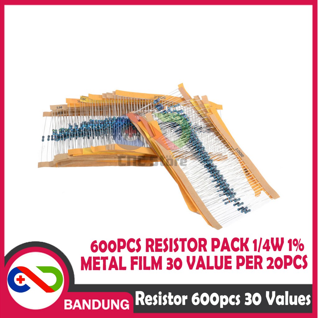 PAKET 600PCS RESISTOR PACK 1/4W 1% METAL FILM 30 VALUE PER 20PCS