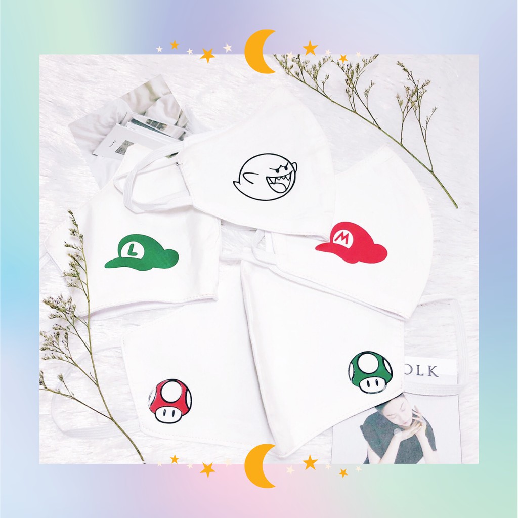 Masker Kain Non Medis Washable Cover Mask Earloop Lucu Super Mario Bros Luigi Toad