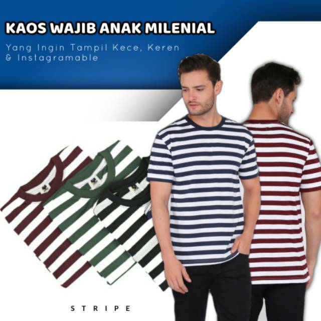 Kaos Stripe / Kaos Salur / Kaos Belang / Baju Stripe Premium Unisex M - XL