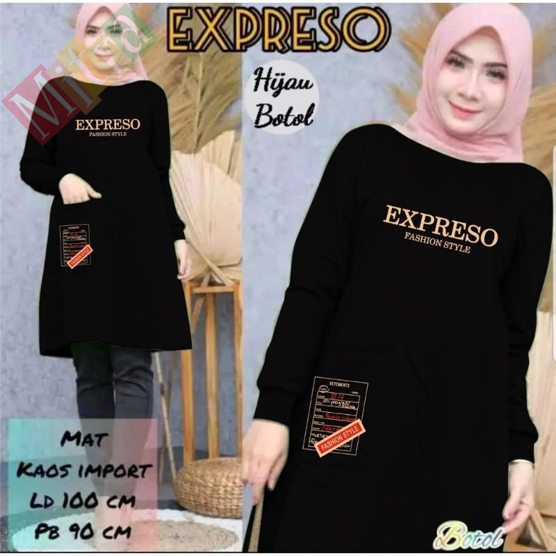 TUNIK WANITA  TERBARU 2021 KEKINIAN / TUNIK KAOS PANJANG/TUNIK WANITA DEWASA ATASAN MOTIF EXPRESO/TE