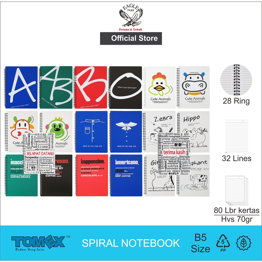 

Notebook Spiral B5 TOMEX Buku Tulis Buku Catatan Diary Isi 80 Lembar
