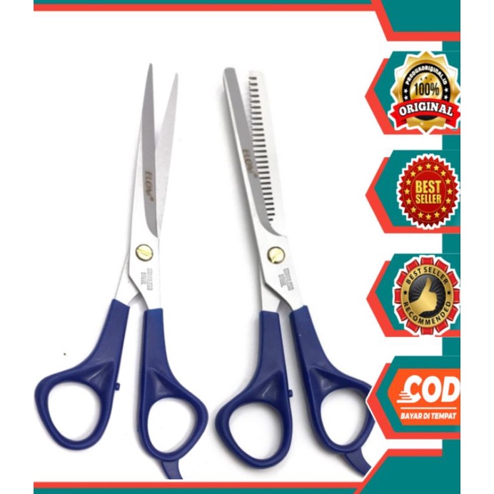 COD SET GUNTING POTONG & SASAK PENIPIS ZIG ZAG MERK ELOV UNTUK PERLENGKAPAN PANGKAS RAMBUT SALON BAR