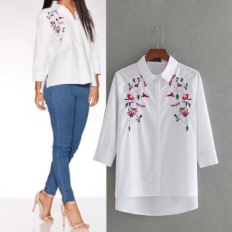 Kemeja Lengan Panjang Wanita Gaya Korean Fashion Import - 44928 White Embriodery Twinkle Blouse