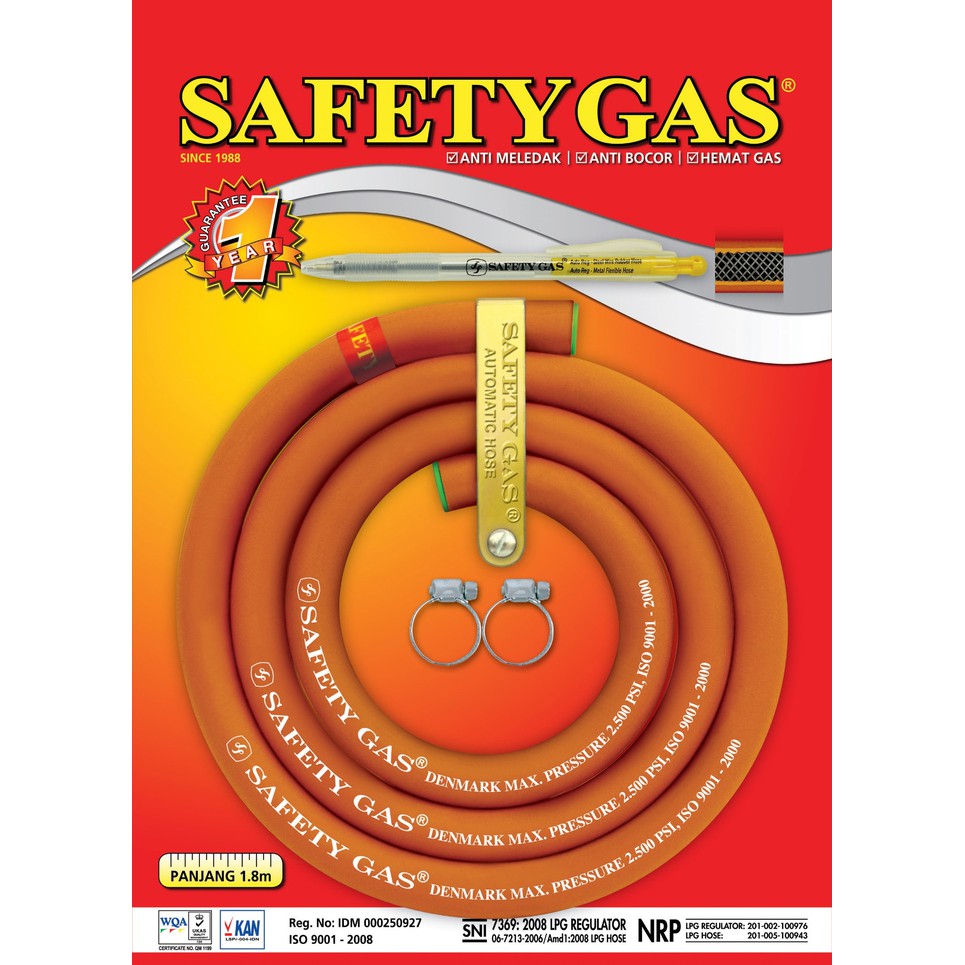 SELANG TABUNG GAS LPG SAFETY GAS BAJA ANTI TUKUS, ANTI BOCOR