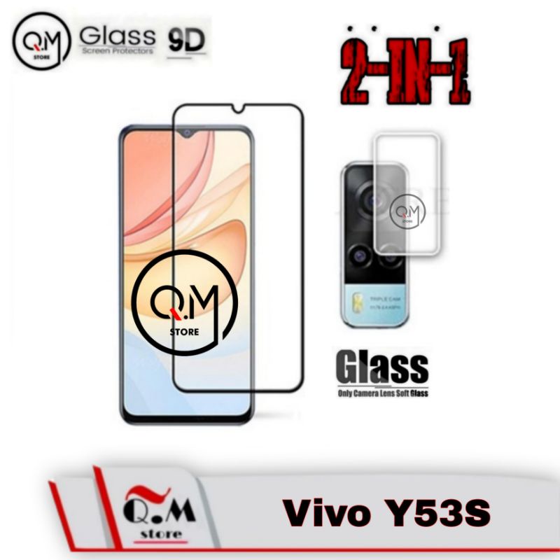 Paket 2 IN1 Tempered Glass Full 9D Vivo Y53S Anti Gores Screen Guard Pelindung Layar Full 9D