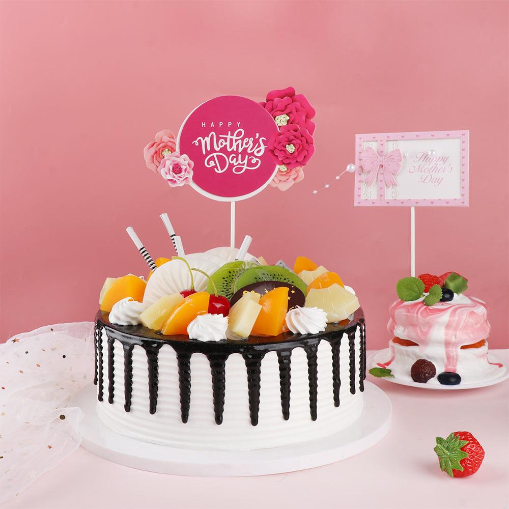 Solighter Happy Mother's Day Perlengkapan Hias Bunga Manis Hati Pink Dekor Kue