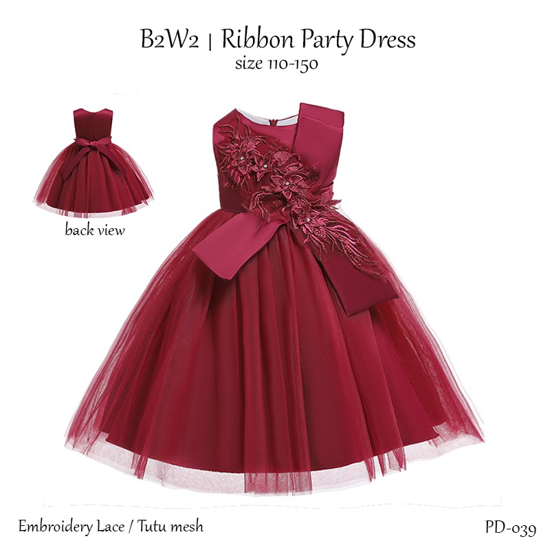 [Brandedbaby]  DRESS PESTA ANAK PEREMPUAN IMPORT/ PARTY DRESS / GAUN PESTA ULANG TAHUN MERAH HIJAU BORDIR