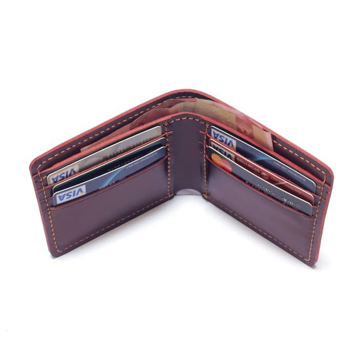 dompet pria kulit asli bifold model saku diluar warna marun - PHWL599