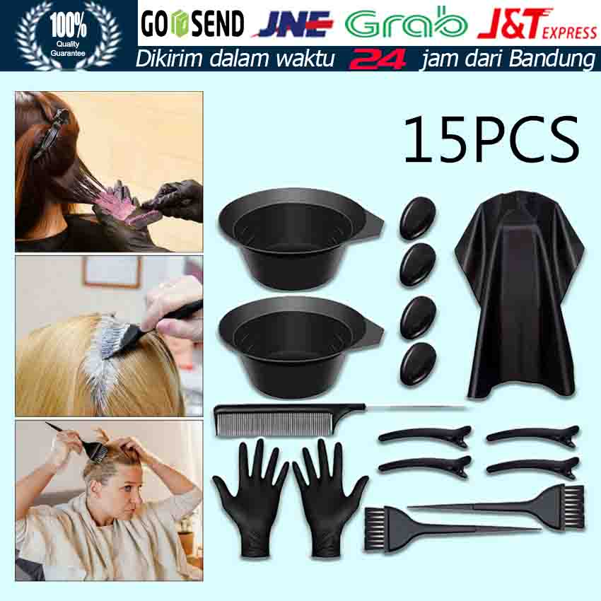 Paket Lengkap 3/8/15PCS Alat Cat Rambut (Mangkuk, Sarung Tangan Karet, Sisir Cat,Cape Cat Rambut